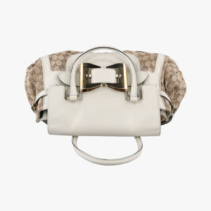 Vintage Gucci Dialux Queen Large White × Brown Leather×canvas 189883 handbag | stylenewstar