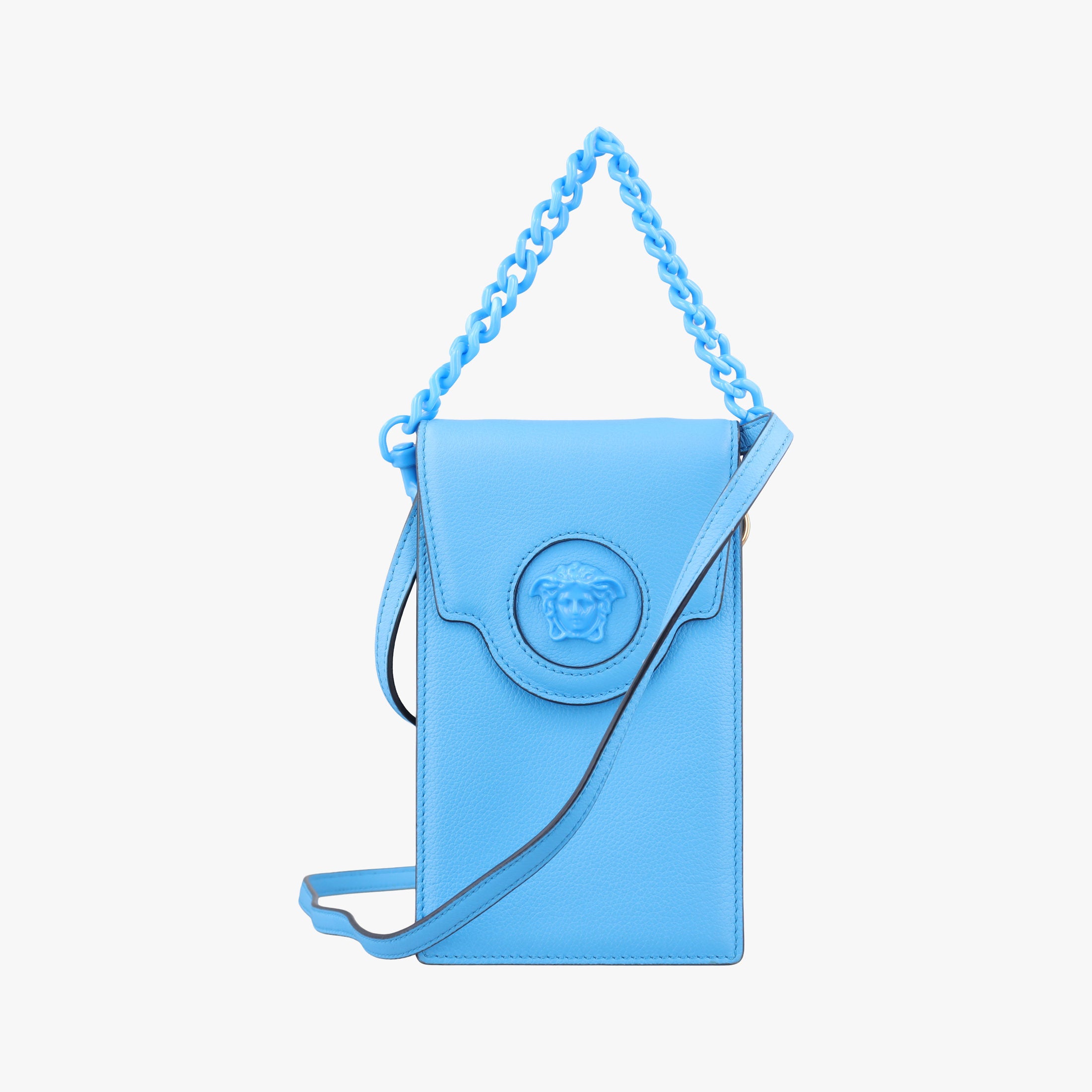 Pre-owned VERSACE Medusa phone bag Blue Leather  shoulderbag | stylenewstar