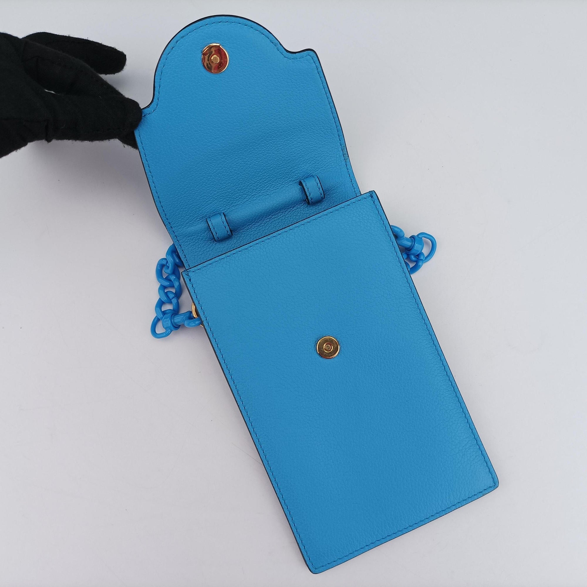 Pre-owned VERSACE Medusa phone bag Blue Leather  shoulderbag | stylenewstar