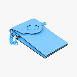 Pre-owned VERSACE Medusa phone bag Blue Leather  shoulderbag | stylenewstar