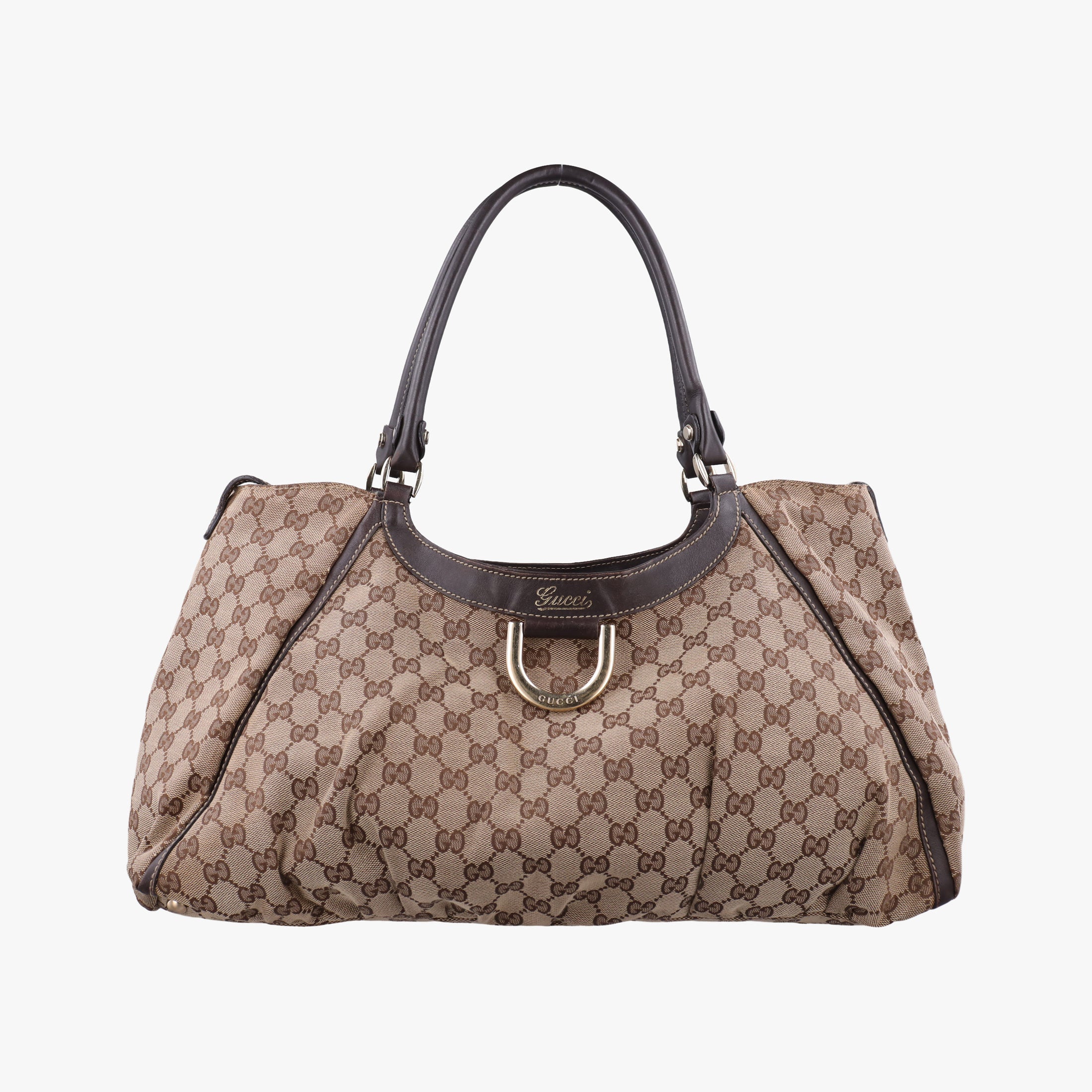 Pre-owned Gucci Abbey D-ring Hobo Beige x Brown Canvas x Leather 190525 handbag | stylenewstar