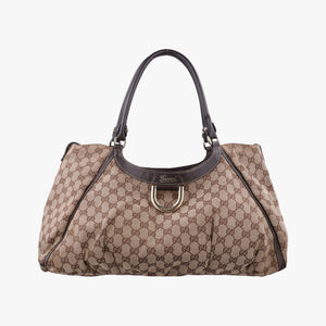 Pre-owned Gucci Abbey D-ring Hobo Beige x Brown Canvas x Leather 190525 handbag | stylenewstar