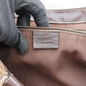 Pre-owned Gucci Abbey D-ring Hobo Beige x Brown Canvas x Leather 190525 handbag | stylenewstar
