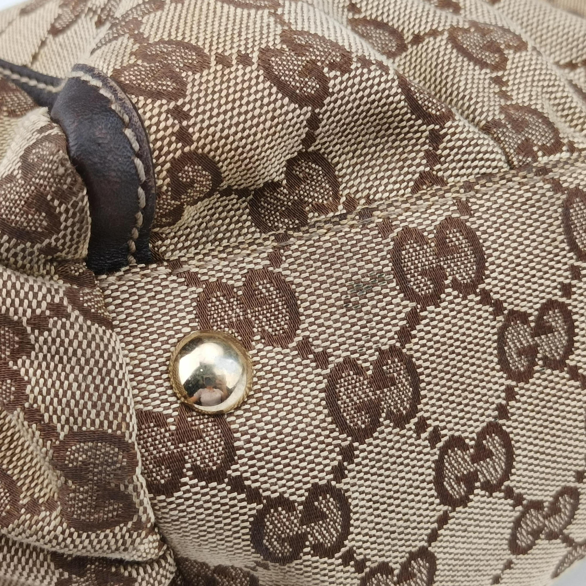 Pre-owned Gucci Abbey D-ring Hobo Beige x Brown Canvas x Leather 190525 handbag | stylenewstar