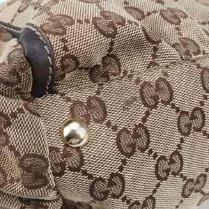 Pre-owned Gucci Abbey D-ring Hobo Beige x Brown Canvas x Leather 190525 handbag | stylenewstar
