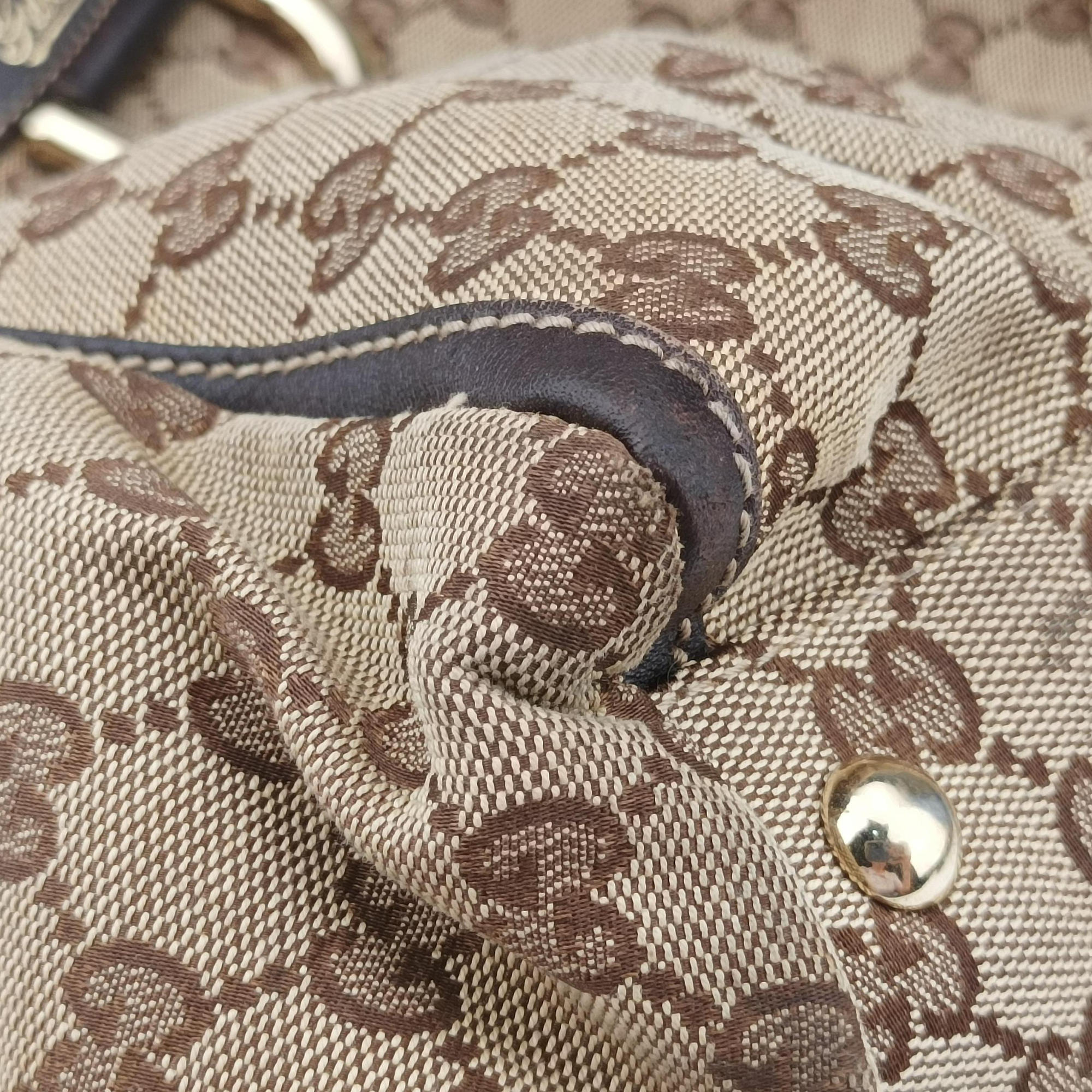 Pre-owned Gucci Abbey D-ring Hobo Beige x Brown Canvas x Leather 190525 handbag | stylenewstar