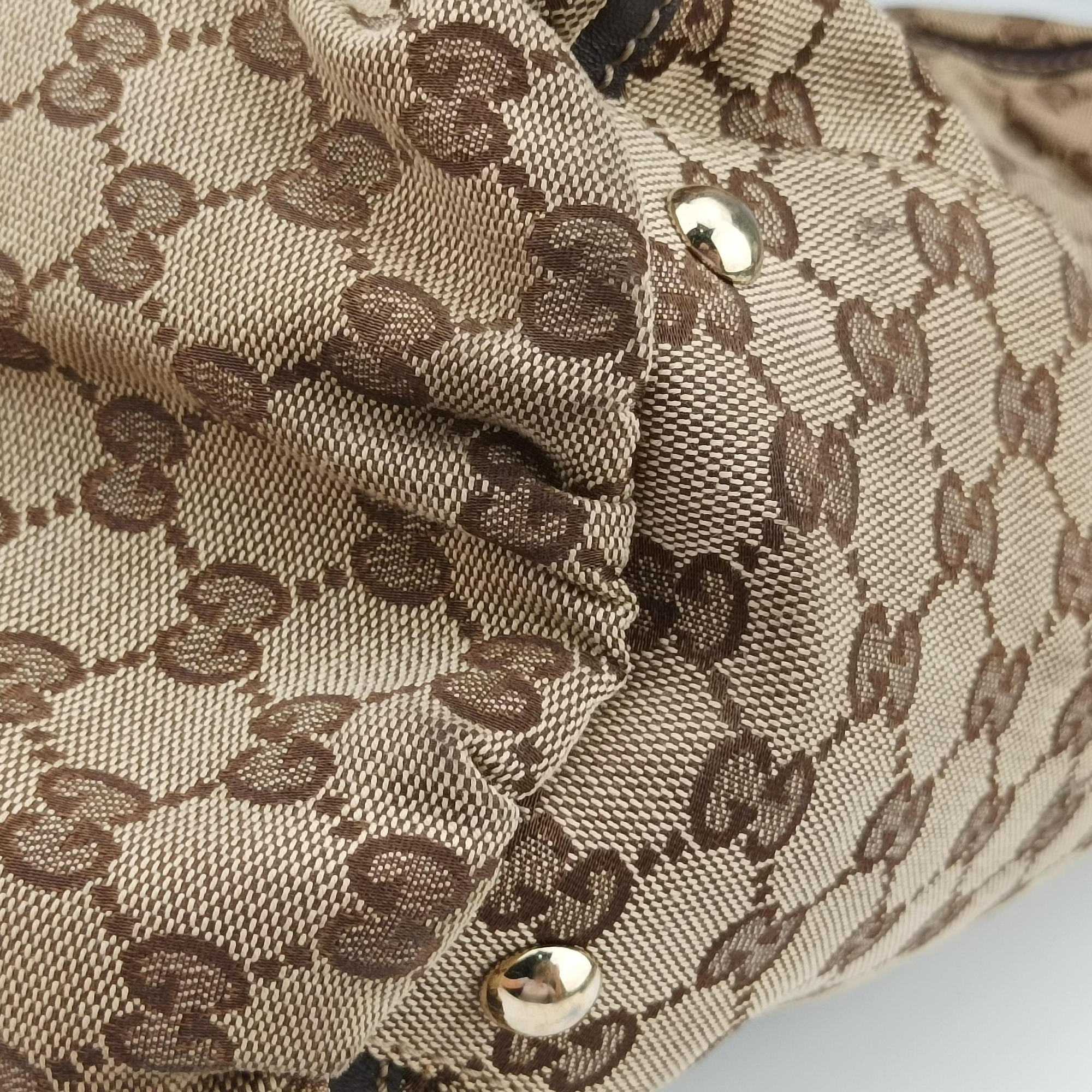 Pre-owned Gucci Abbey D-ring Hobo Beige x Brown Canvas x Leather 190525 handbag | stylenewstar