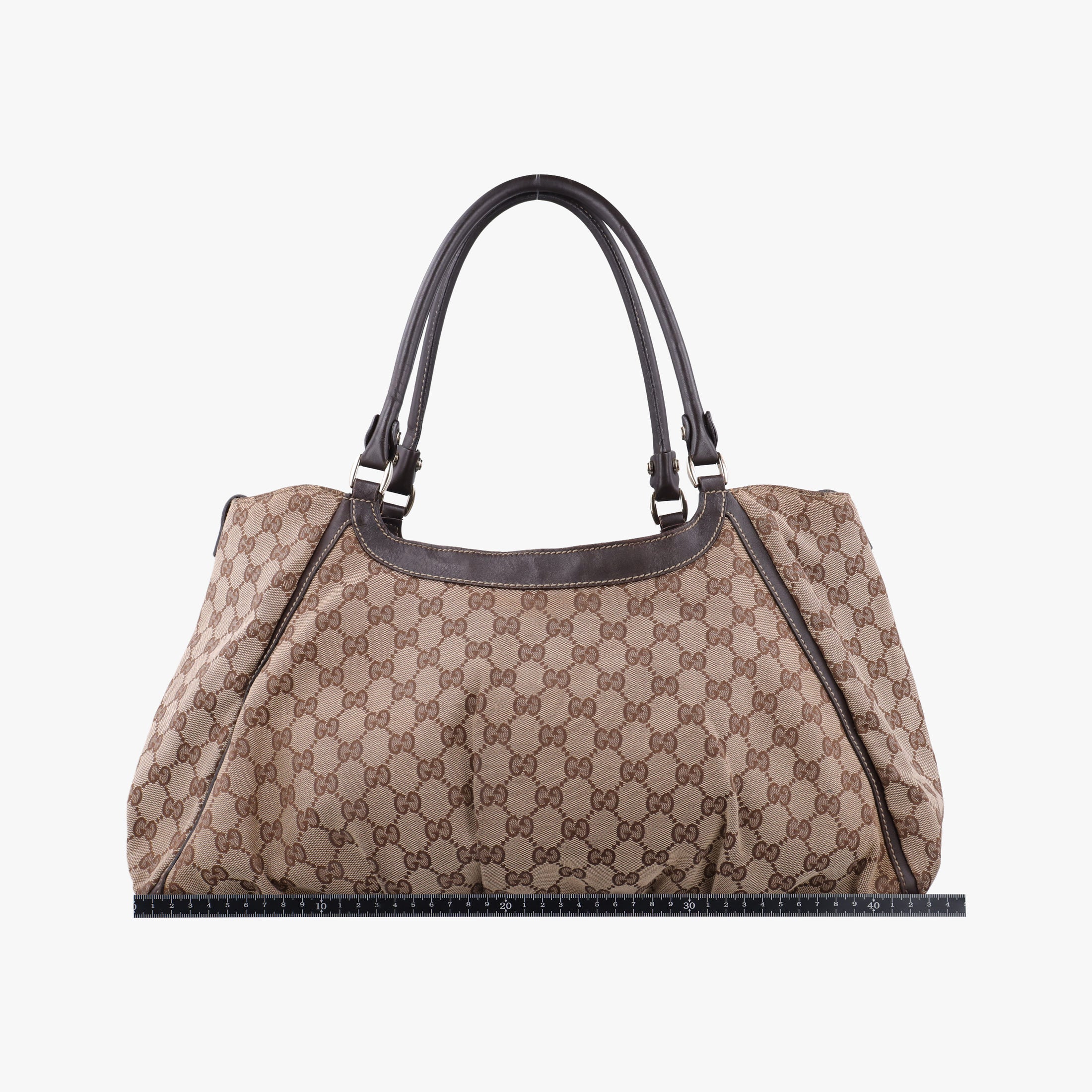 Pre-owned Gucci Abbey D-ring Hobo Beige x Brown Canvas x Leather 190525 handbag | stylenewstar