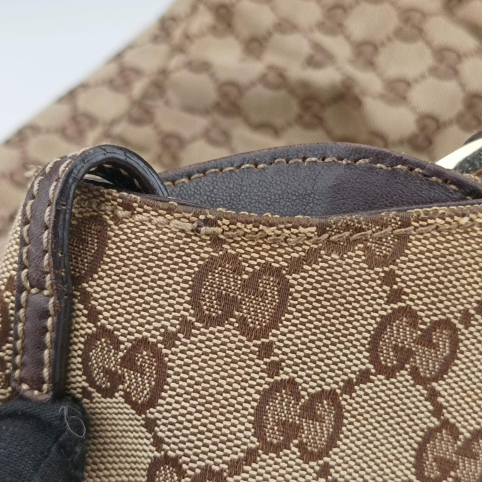 Pre-owned Gucci Abbey D-ring Hobo Beige x Brown Canvas x Leather 190525 handbag | stylenewstar