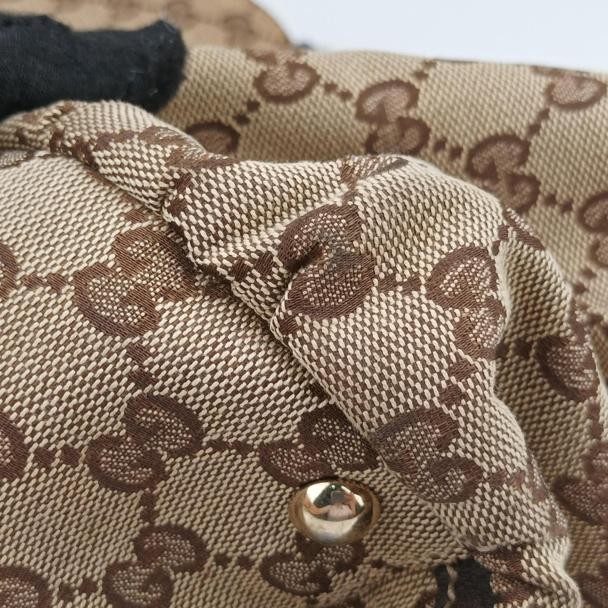 Pre-owned Gucci Abbey D-ring Hobo Beige x Brown Canvas x Leather 190525 handbag | stylenewstar