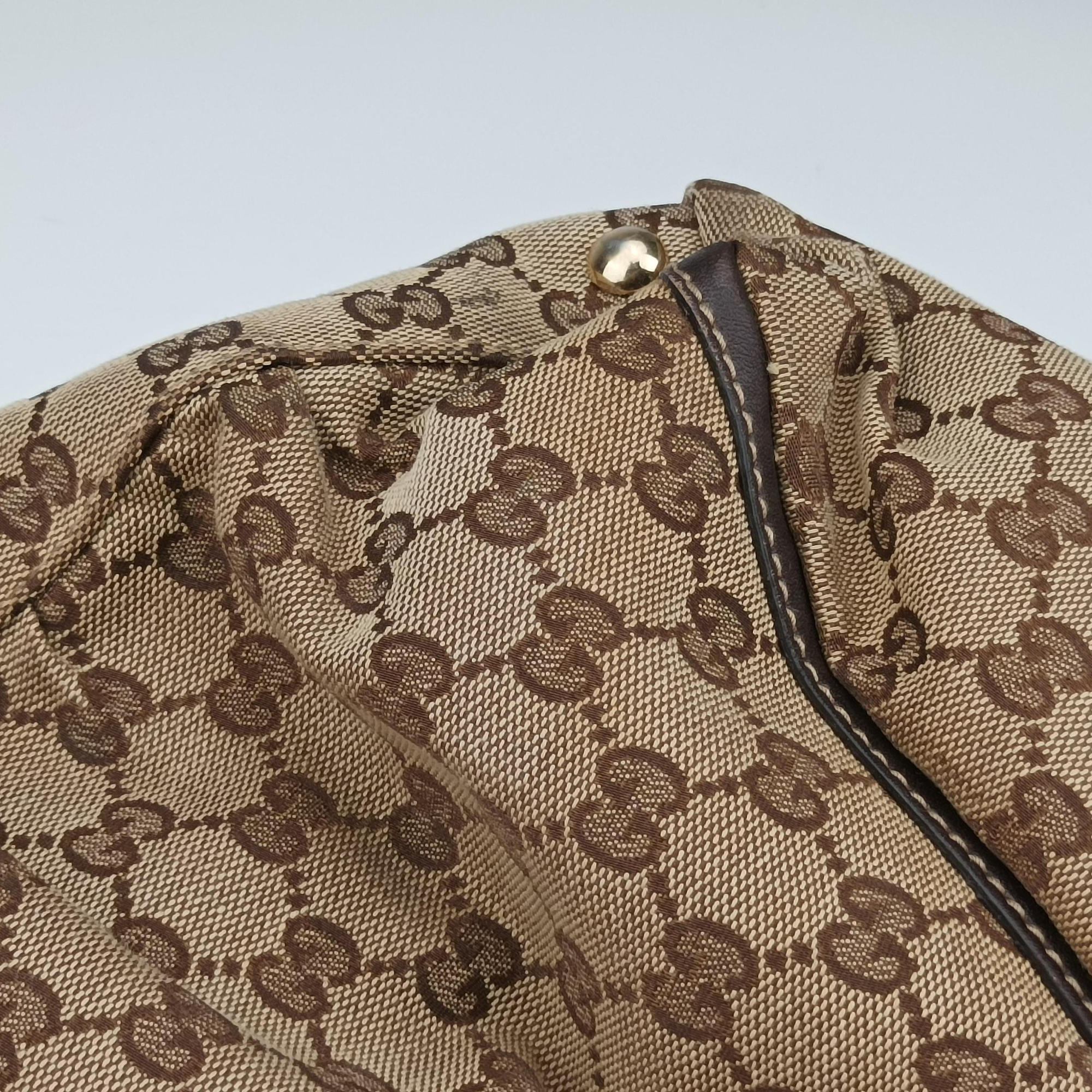 Pre-owned Gucci Abbey D-ring Hobo Beige x Brown Canvas x Leather 190525 handbag | stylenewstar