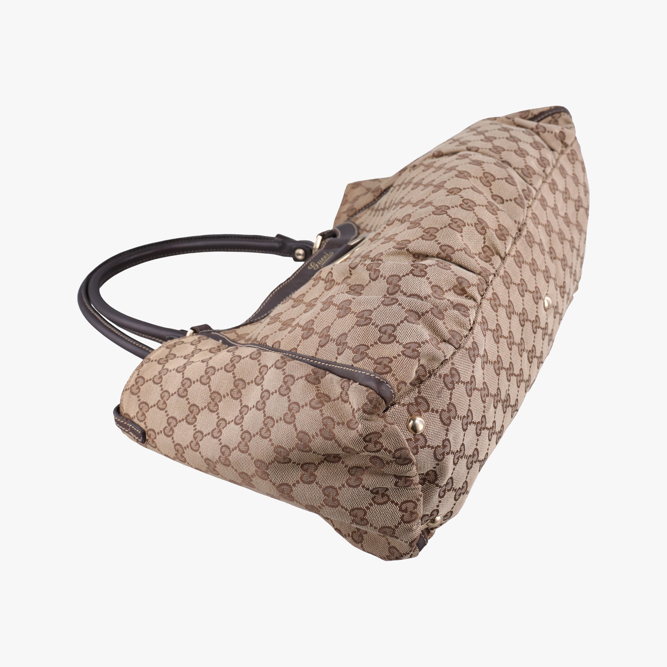 Pre-owned Gucci Abbey D-ring Hobo Beige x Brown Canvas x Leather 190525 handbag | stylenewstar