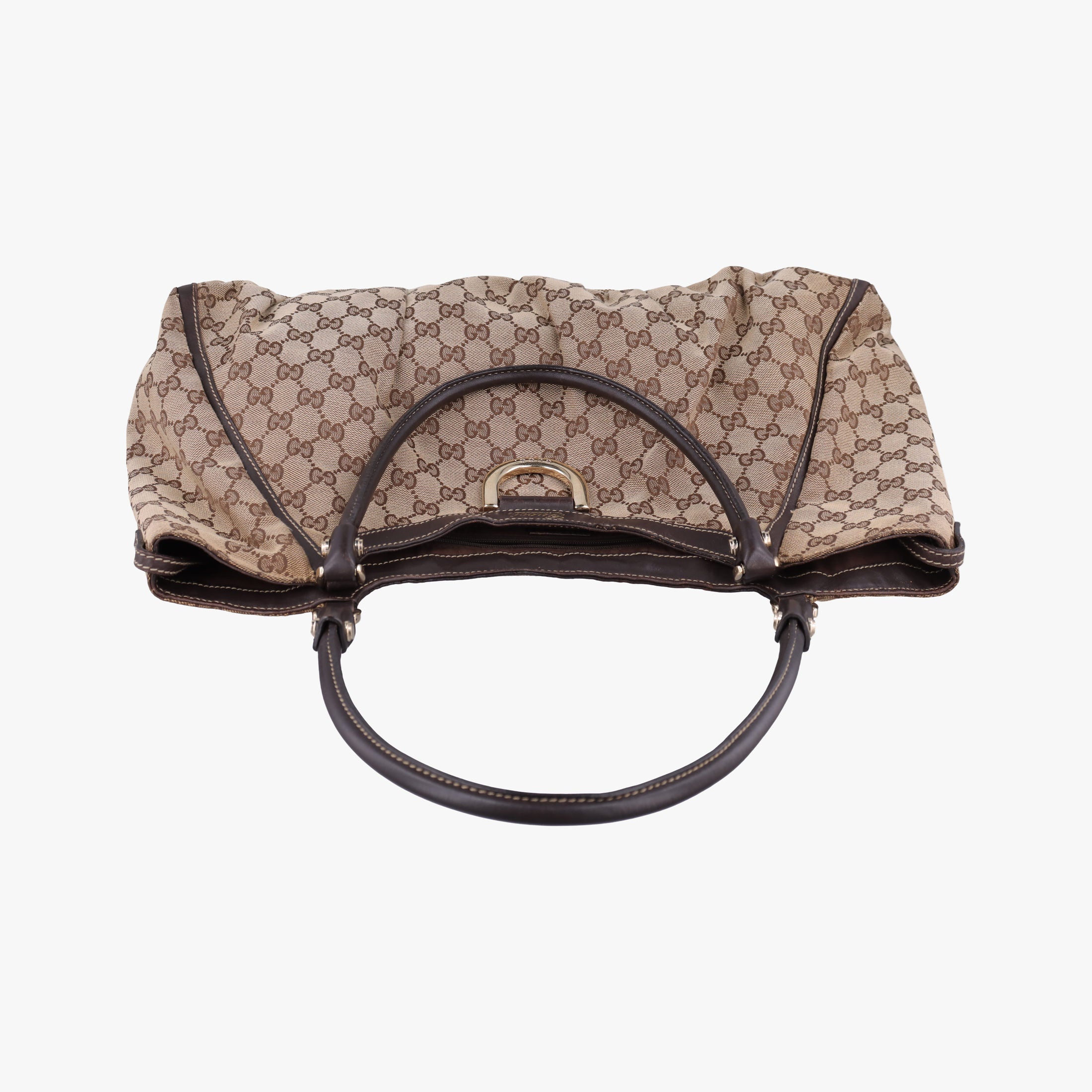 Pre-owned Gucci Abbey D-ring Hobo Beige x Brown Canvas x Leather 190525 handbag | stylenewstar