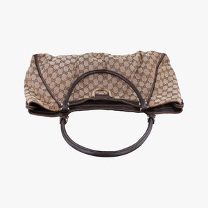 Pre-owned Gucci Abbey D-ring Hobo Beige x Brown Canvas x Leather 190525 handbag | stylenewstar