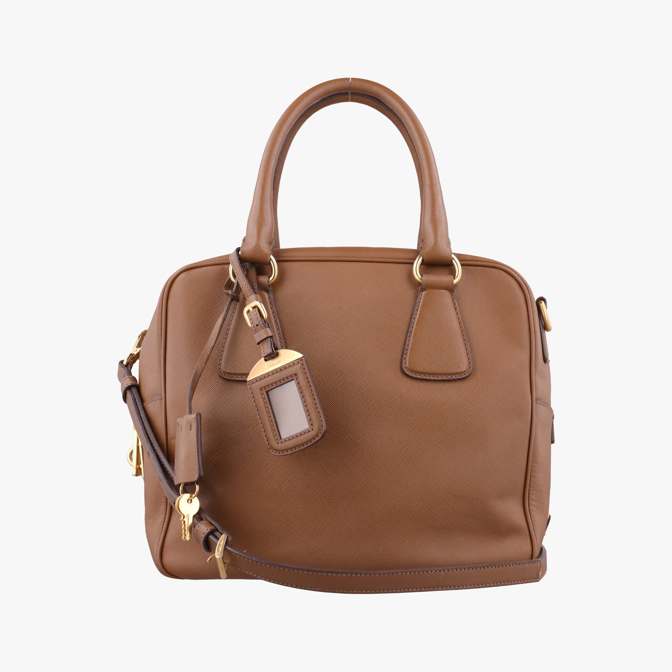 Pre-owned Prada Convertible Top Handle Brown SAFFIANO Leather BL0757 handbag | stylenewstar