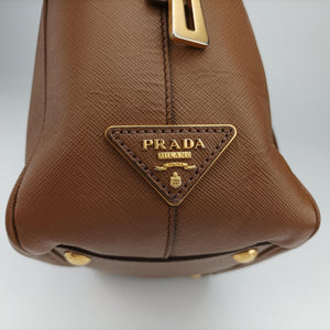 Pre-owned Prada Convertible Top Handle Brown SAFFIANO Leather BL0757 handbag | stylenewstar