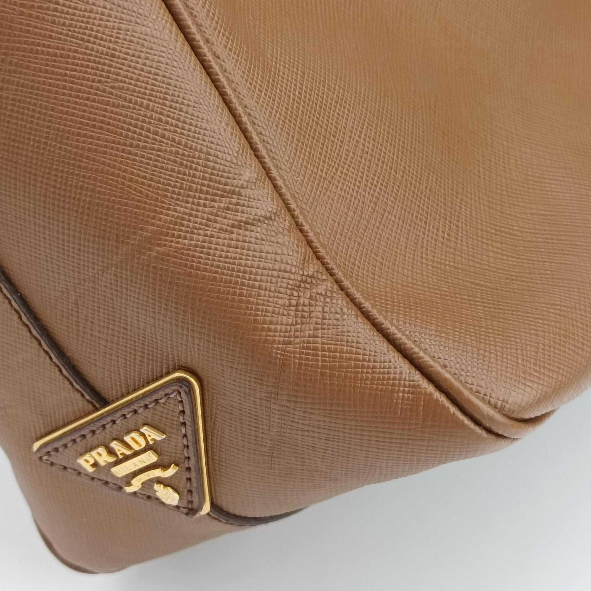 Pre-owned Prada Convertible Top Handle Brown SAFFIANO Leather BL0757 handbag | stylenewstar
