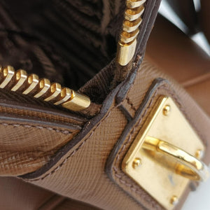 Pre-owned Prada Convertible Top Handle Brown SAFFIANO Leather BL0757 handbag | stylenewstar