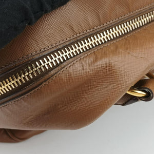Pre-owned Prada Convertible Top Handle Brown SAFFIANO Leather BL0757 handbag | stylenewstar
