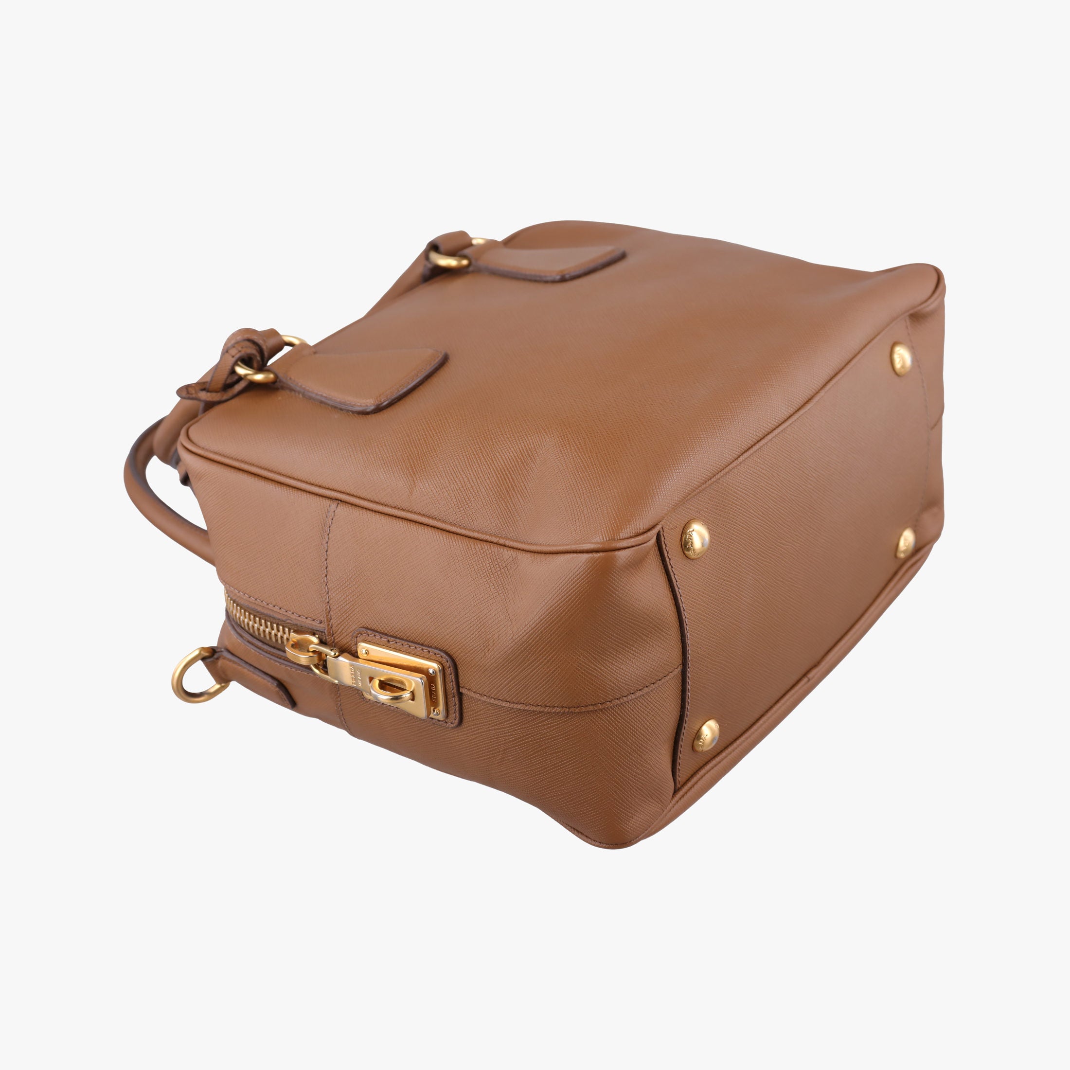 Pre-owned Prada Convertible Top Handle Brown SAFFIANO Leather BL0757 handbag | stylenewstar