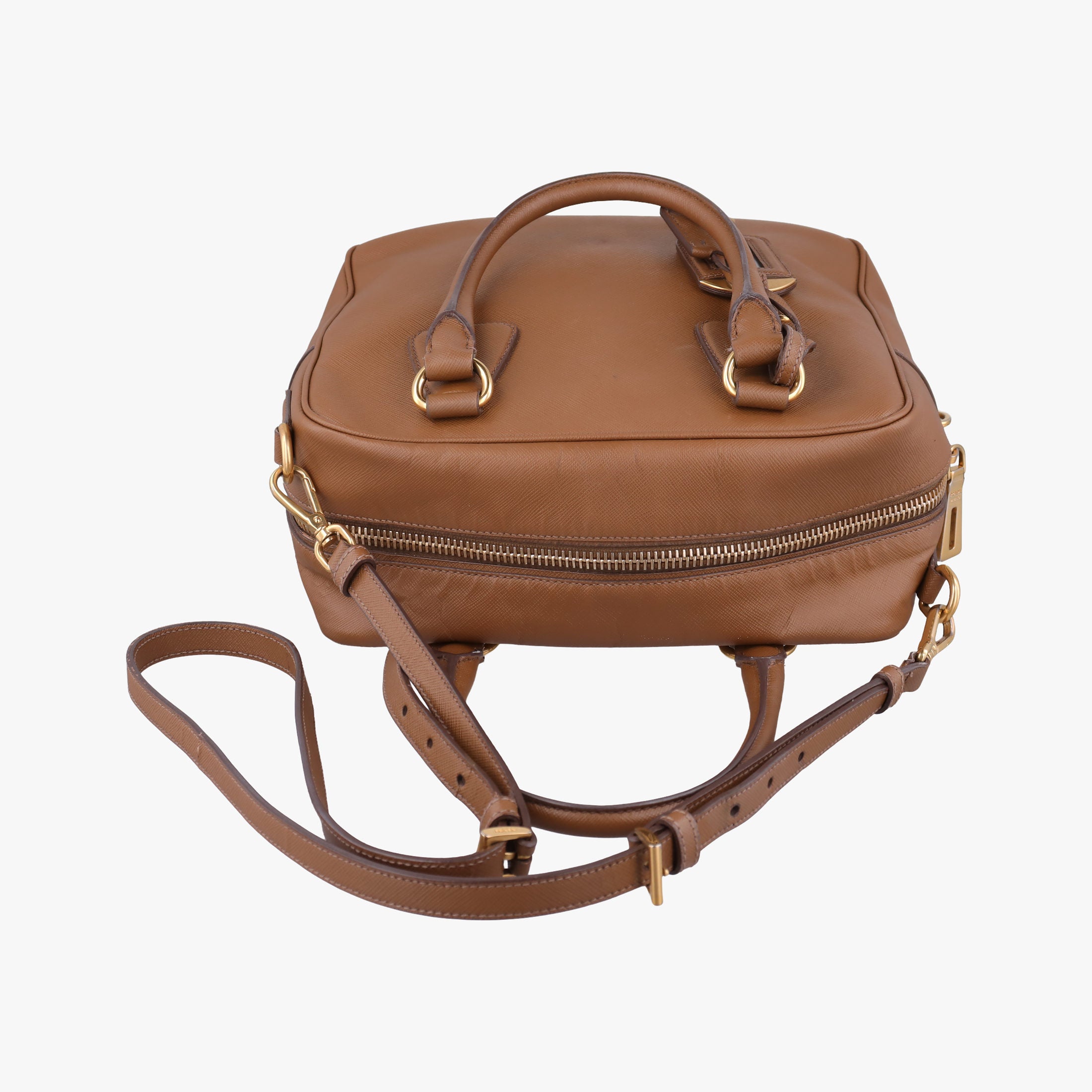 Pre-owned Prada Convertible Top Handle Brown SAFFIANO Leather BL0757 handbag | stylenewstar