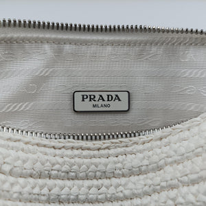 Pre-owned Prada Triangle Logo White Straw  shoulderbag | stylenewstar