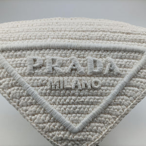 Pre-owned Prada Triangle Logo White Straw  shoulderbag | stylenewstar