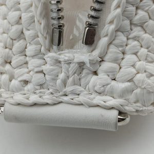 Pre-owned Prada Triangle Logo White Straw  shoulderbag | stylenewstar