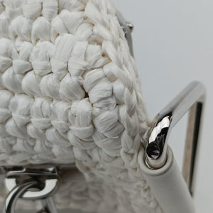 Pre-owned Prada Triangle Logo White Straw  shoulderbag | stylenewstar