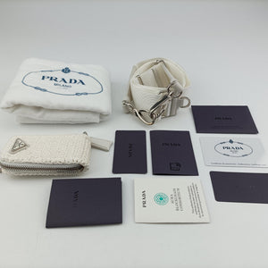 Pre-owned Prada Triangle Logo White Straw  shoulderbag | stylenewstar
