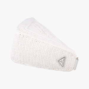 Pre-owned Prada Triangle Logo White Straw  shoulderbag | stylenewstar