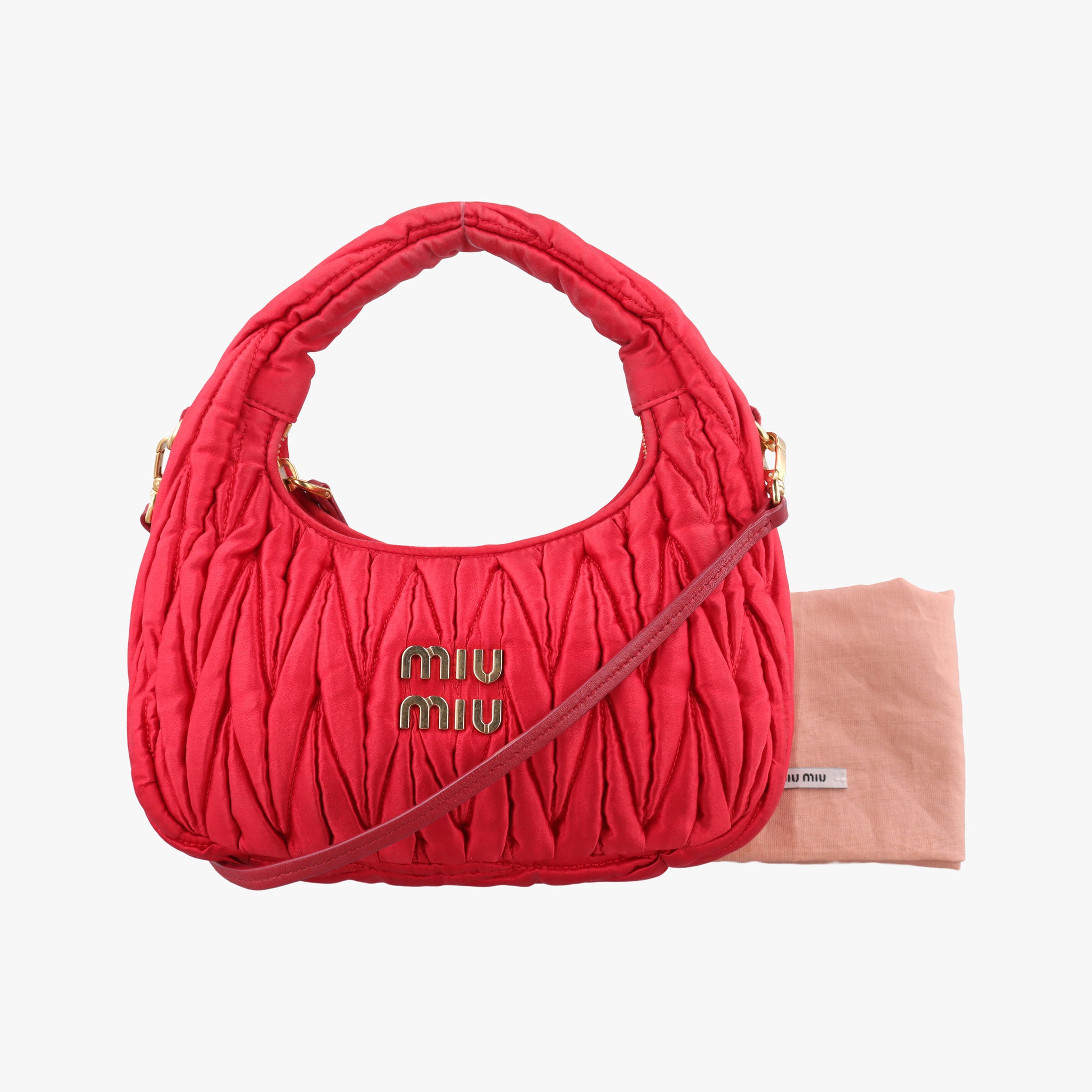 Pre-owned Miu Miu Wander Matelasse hobo Red Satin 5BC125 shoulderbag | stylenewstar