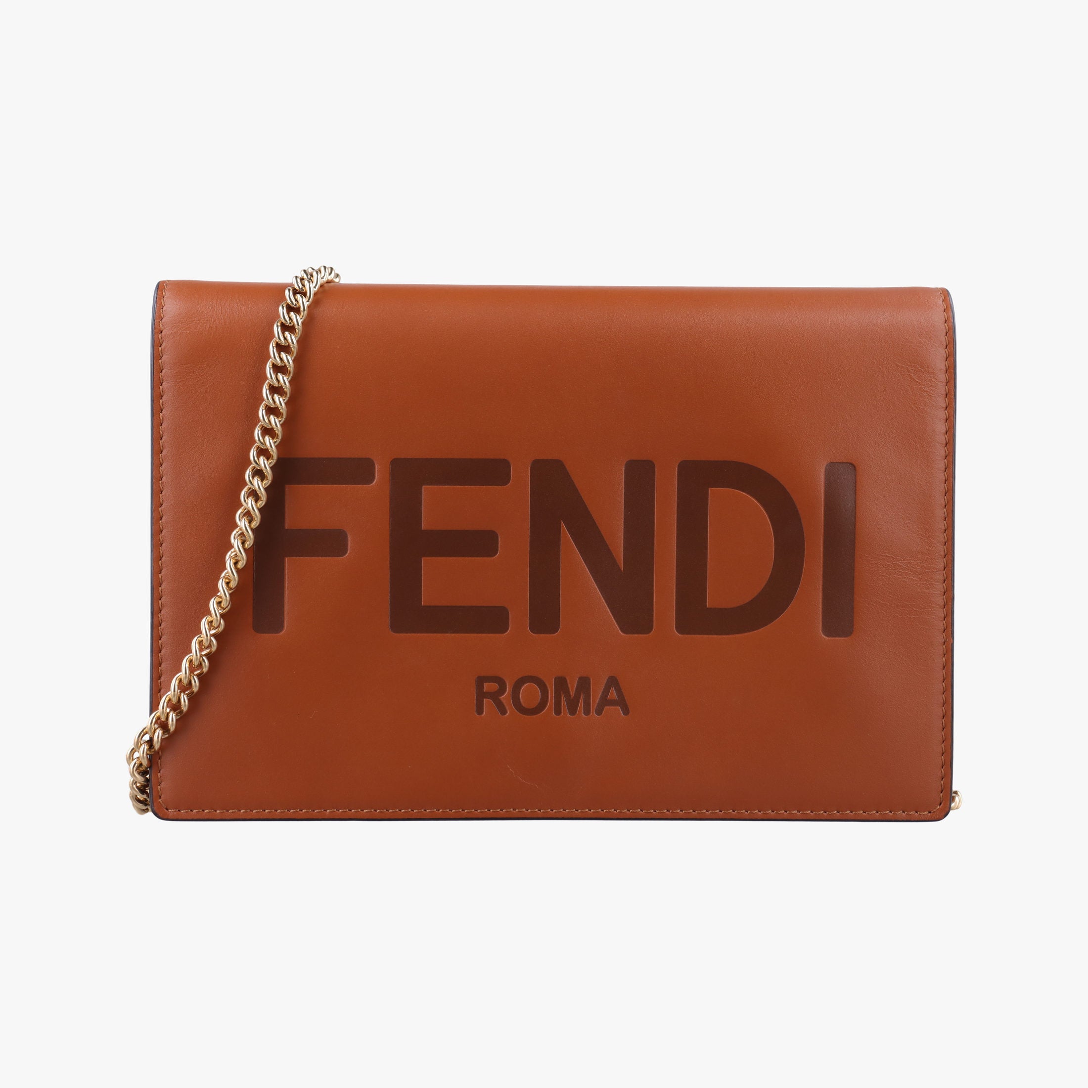 Pre-owned Fendi Roma Logo woc Brown Leather 8BS006 shoulderbag | stylenewstar