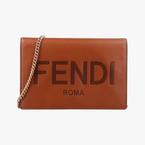 Pre-owned Fendi Roma Logo woc Brown Leather 8BS006 shoulderbag | stylenewstar
