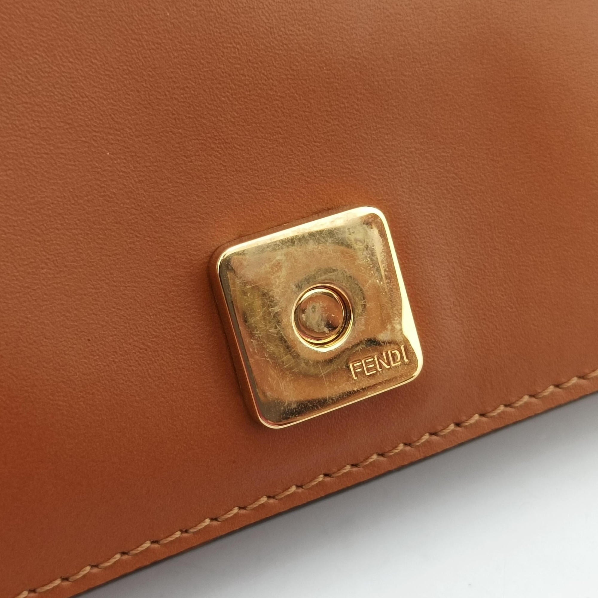Pre-owned Fendi Roma Logo woc Brown Leather 8BS006 shoulderbag | stylenewstar