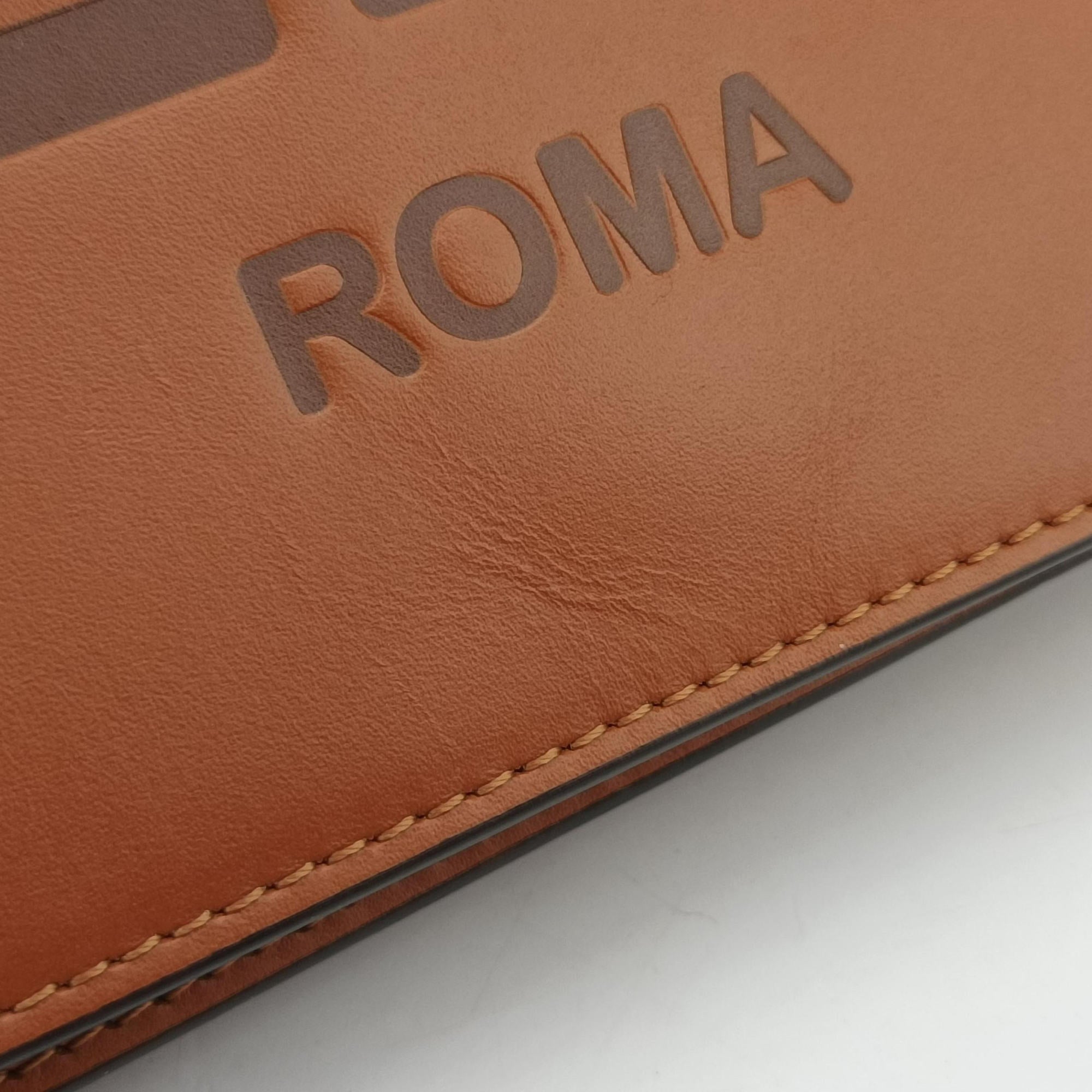 Pre-owned Fendi Roma Logo woc Brown Leather 8BS006 shoulderbag | stylenewstar