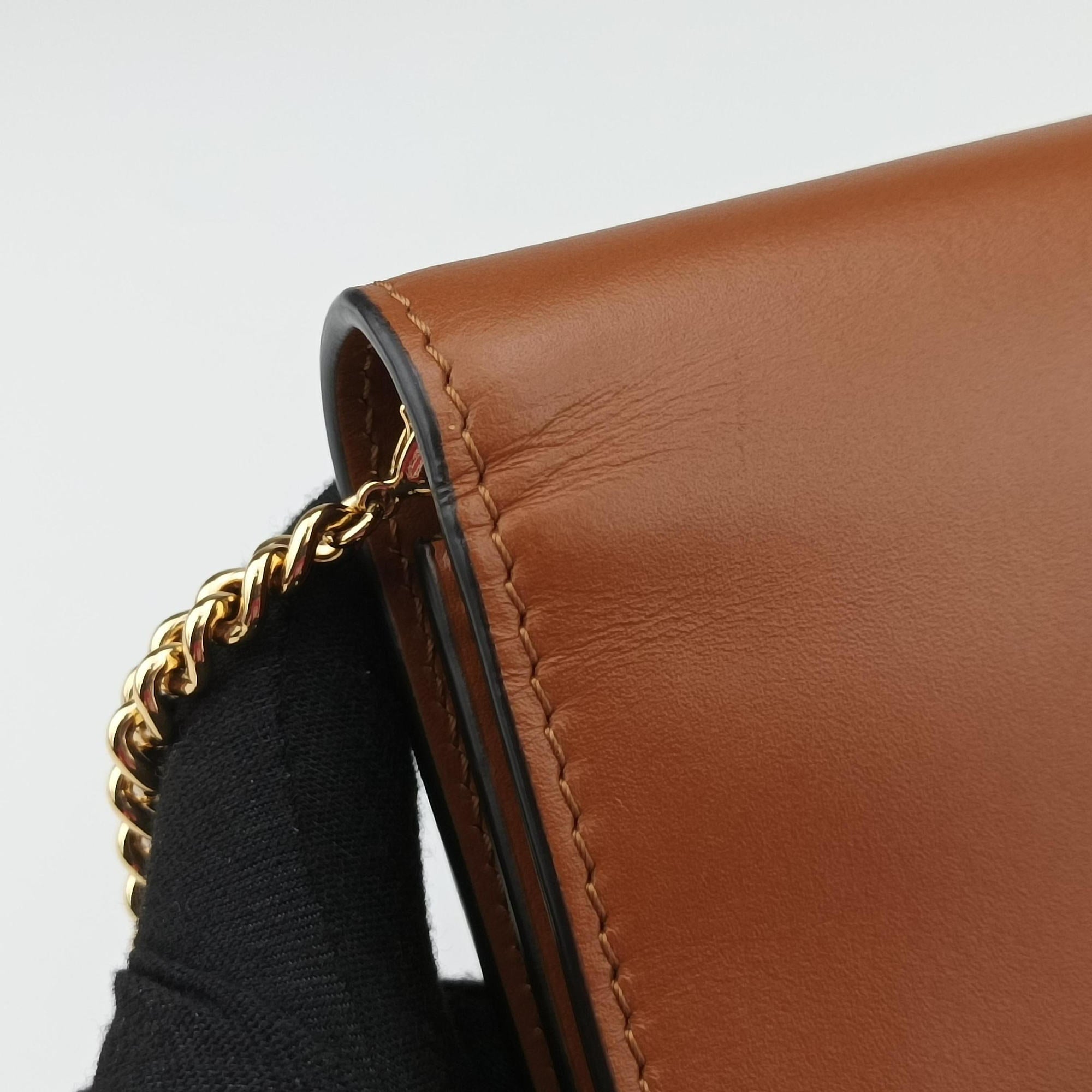 Pre-owned Fendi Roma Logo woc Brown Leather 8BS006 shoulderbag | stylenewstar