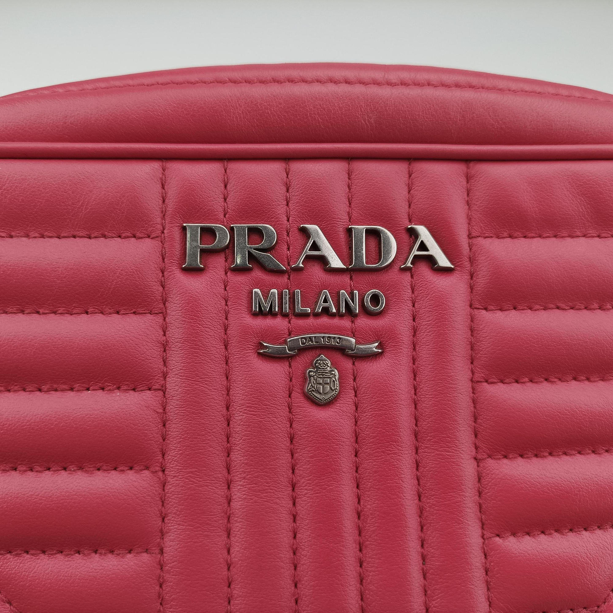 Pre-owned Prada Diagramme Pink leather 1BH084 shoulderbag | stylenewstar