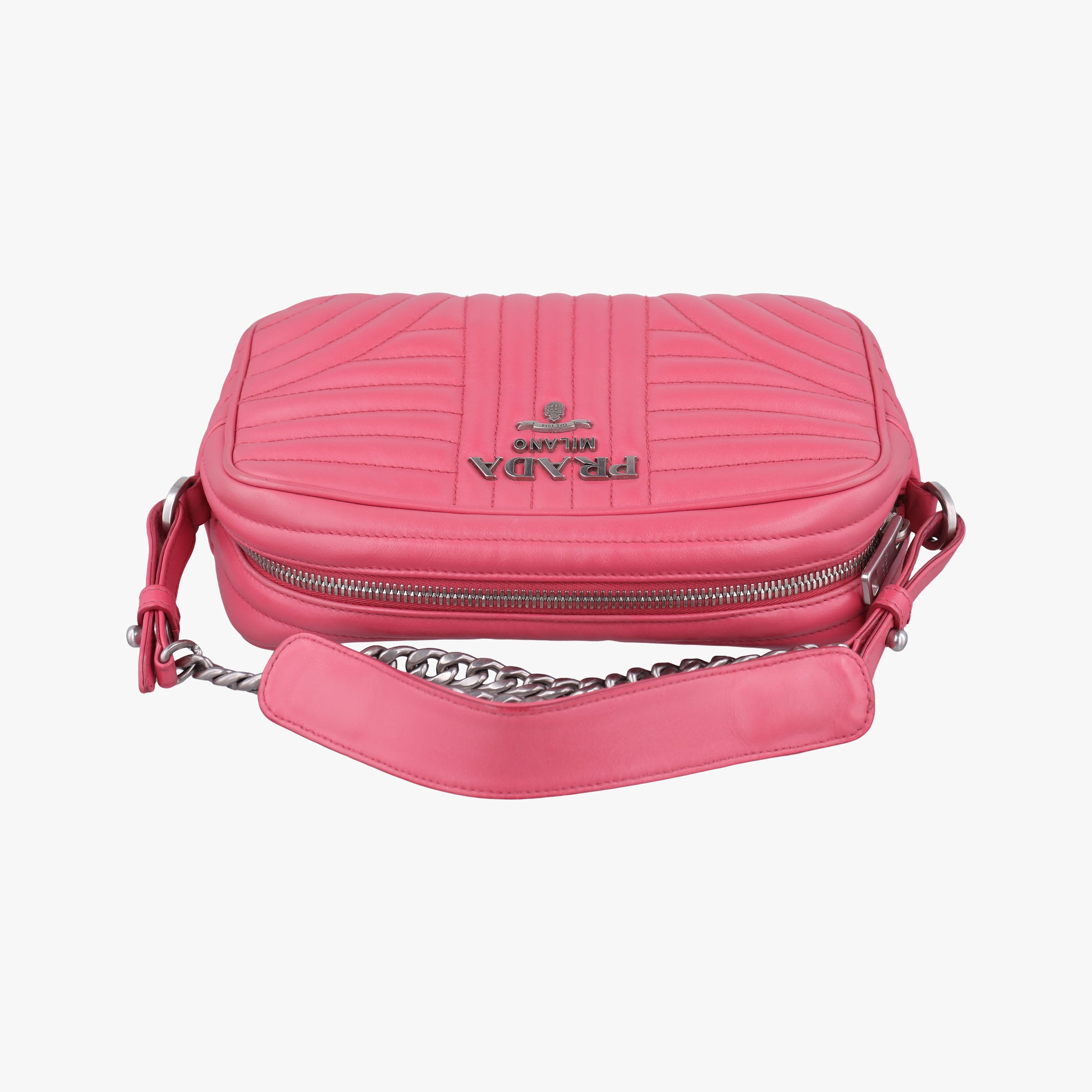 Pre-owned Prada Diagramme Pink leather 1BH084 shoulderbag | stylenewstar