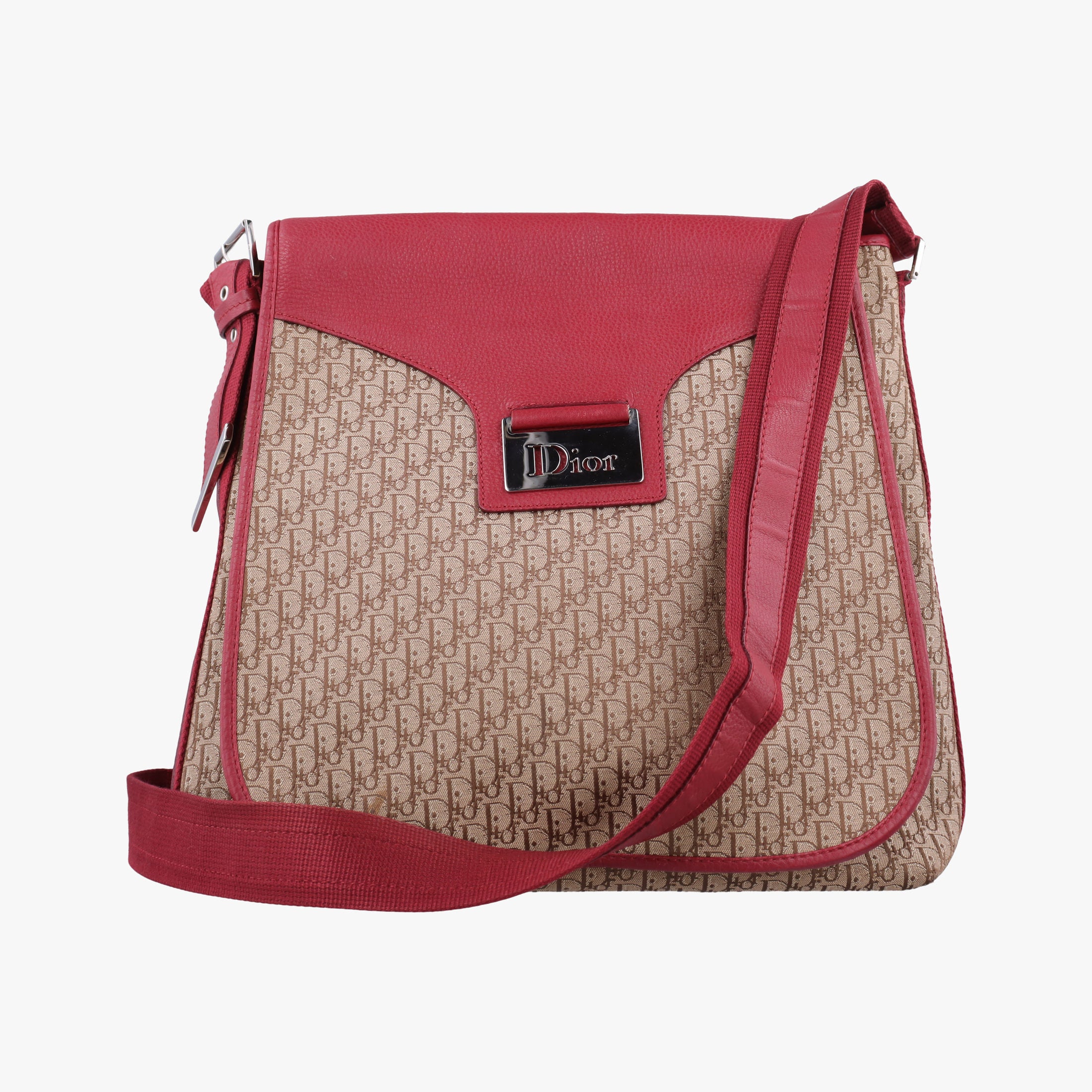 Pre-owned Christian Dior Street Chic Messenger Red × Brown Jacquard Canvas×Leather  shoulderbag | stylenewstar