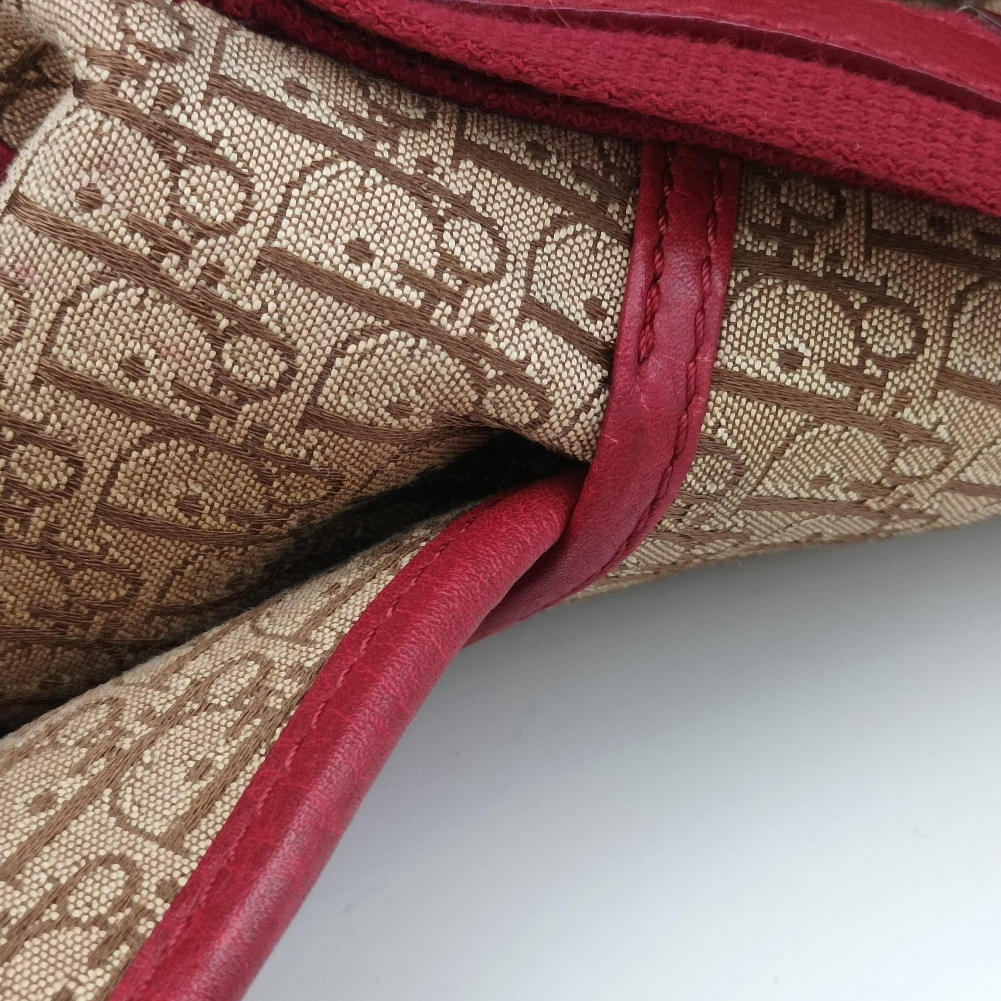 Pre-owned Christian Dior Street Chic Messenger Red × Brown Jacquard Canvas×Leather  shoulderbag | stylenewstar