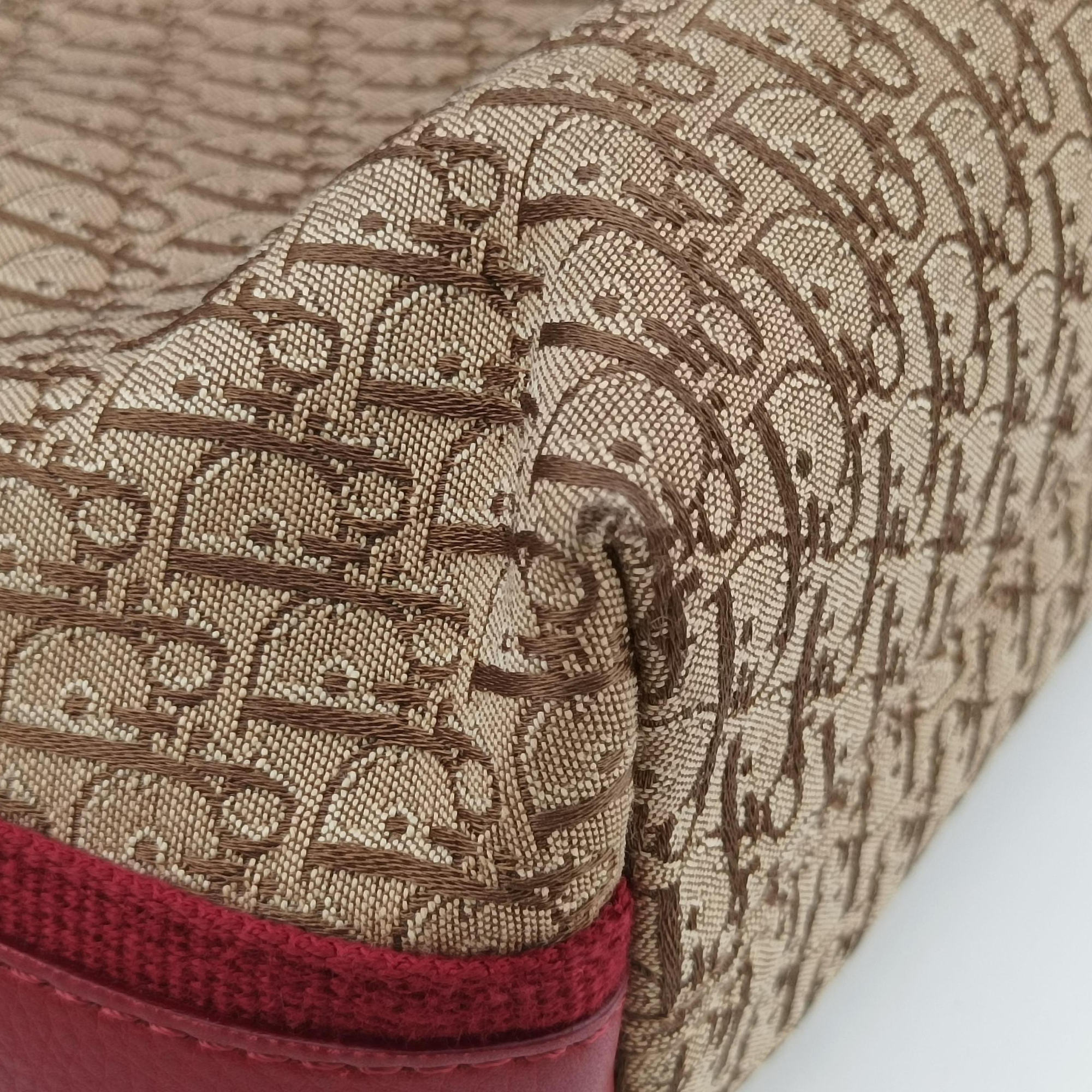 Pre-owned Christian Dior Street Chic Messenger Red × Brown Jacquard Canvas×Leather  shoulderbag | stylenewstar