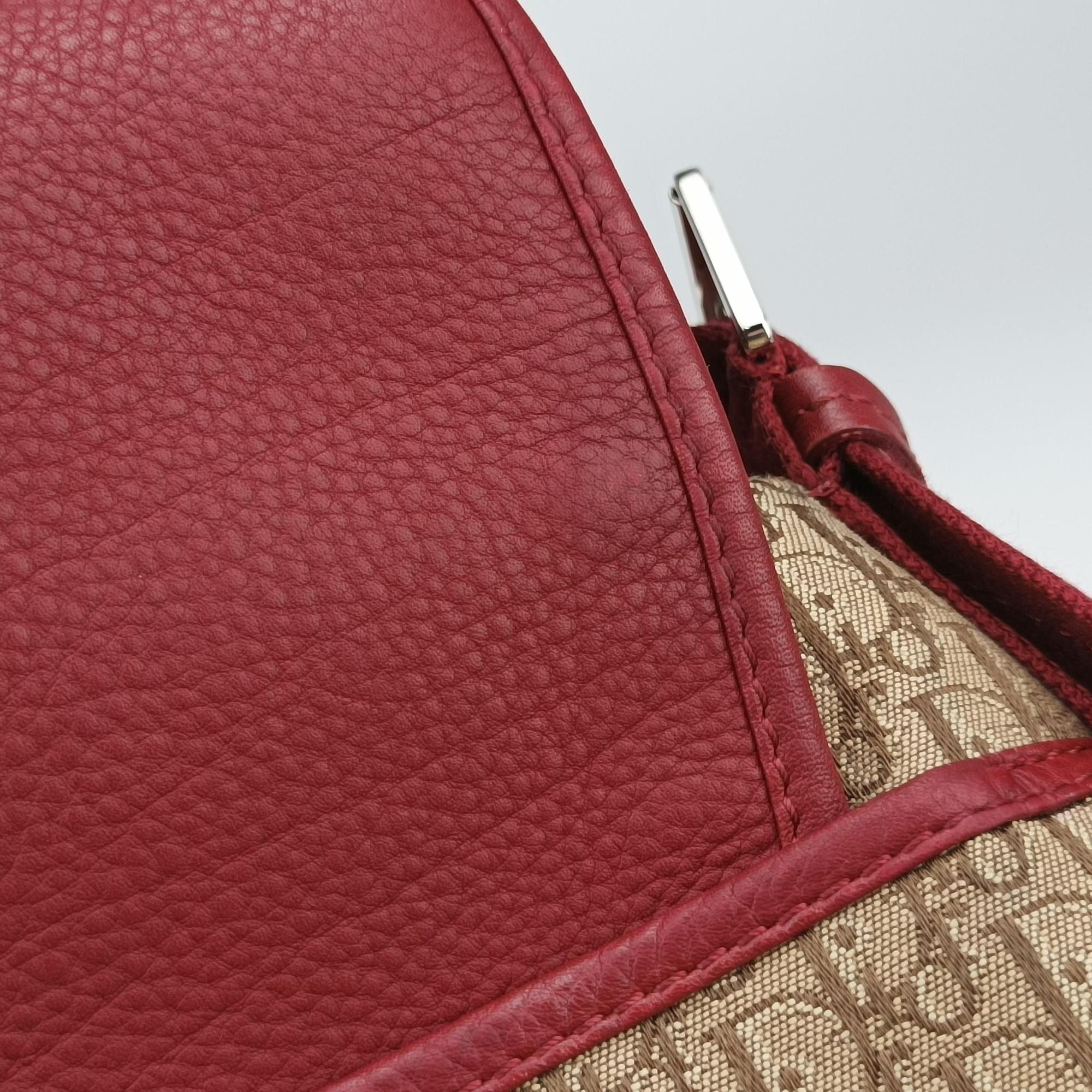 Pre-owned Christian Dior Street Chic Messenger Red × Brown Jacquard Canvas×Leather  shoulderbag | stylenewstar