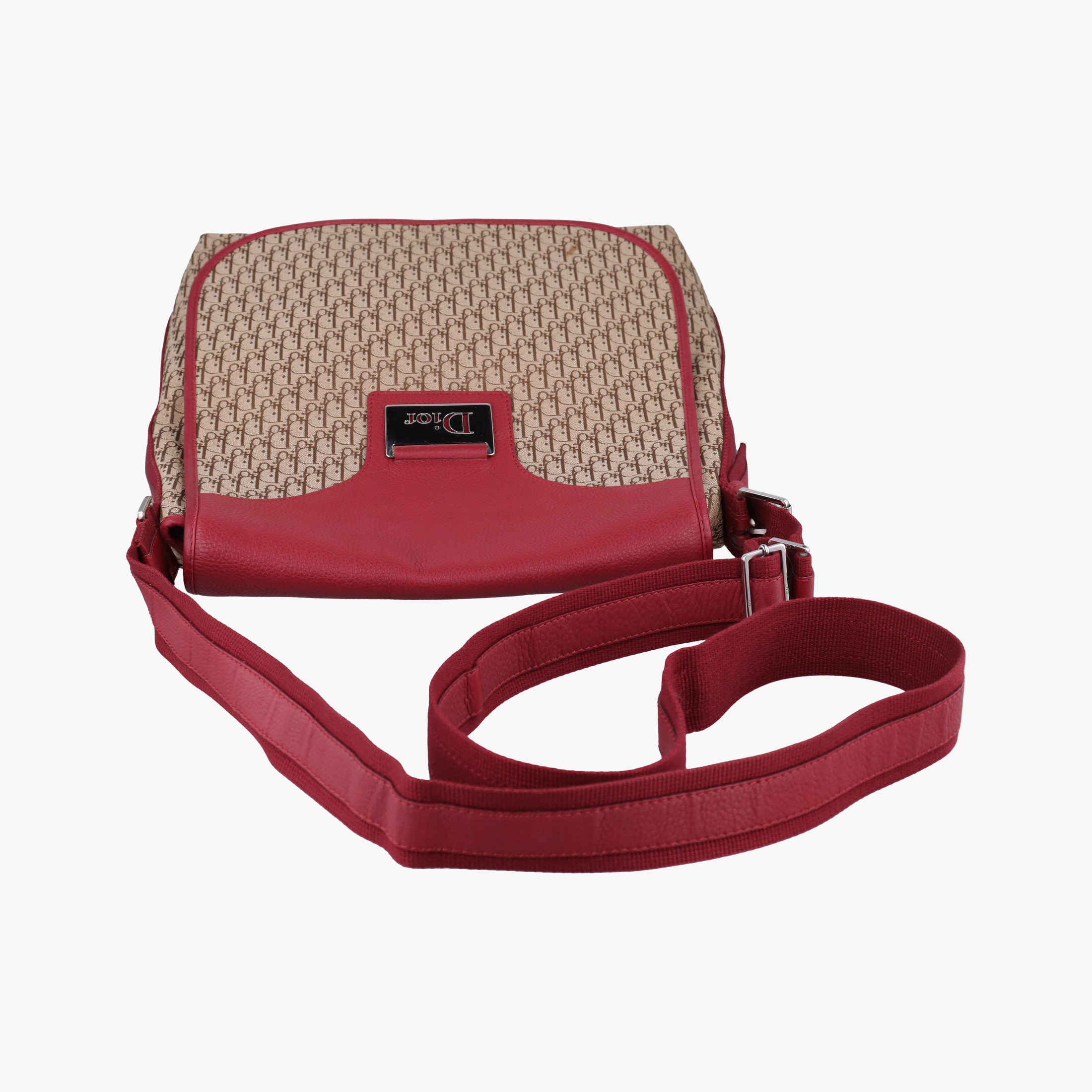 Pre-owned Christian Dior Street Chic Messenger Red × Brown Jacquard Canvas×Leather  shoulderbag | stylenewstar