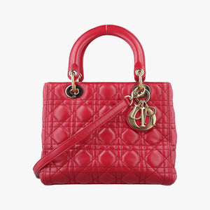 Pre-owned Christian Dior Lady Dior Red lambskin  shoulderbag | stylenewstar