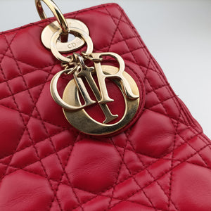 Pre-owned Christian Dior Lady Dior Red lambskin  shoulderbag | stylenewstar
