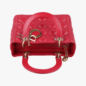 Pre-owned Christian Dior Lady Dior Red lambskin  shoulderbag | stylenewstar