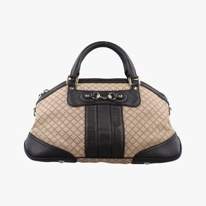 Pre-owned Gucci Horsebit Diamante Beige × Dark Brown Canvas×Leather 247286 handbag | stylenewstar