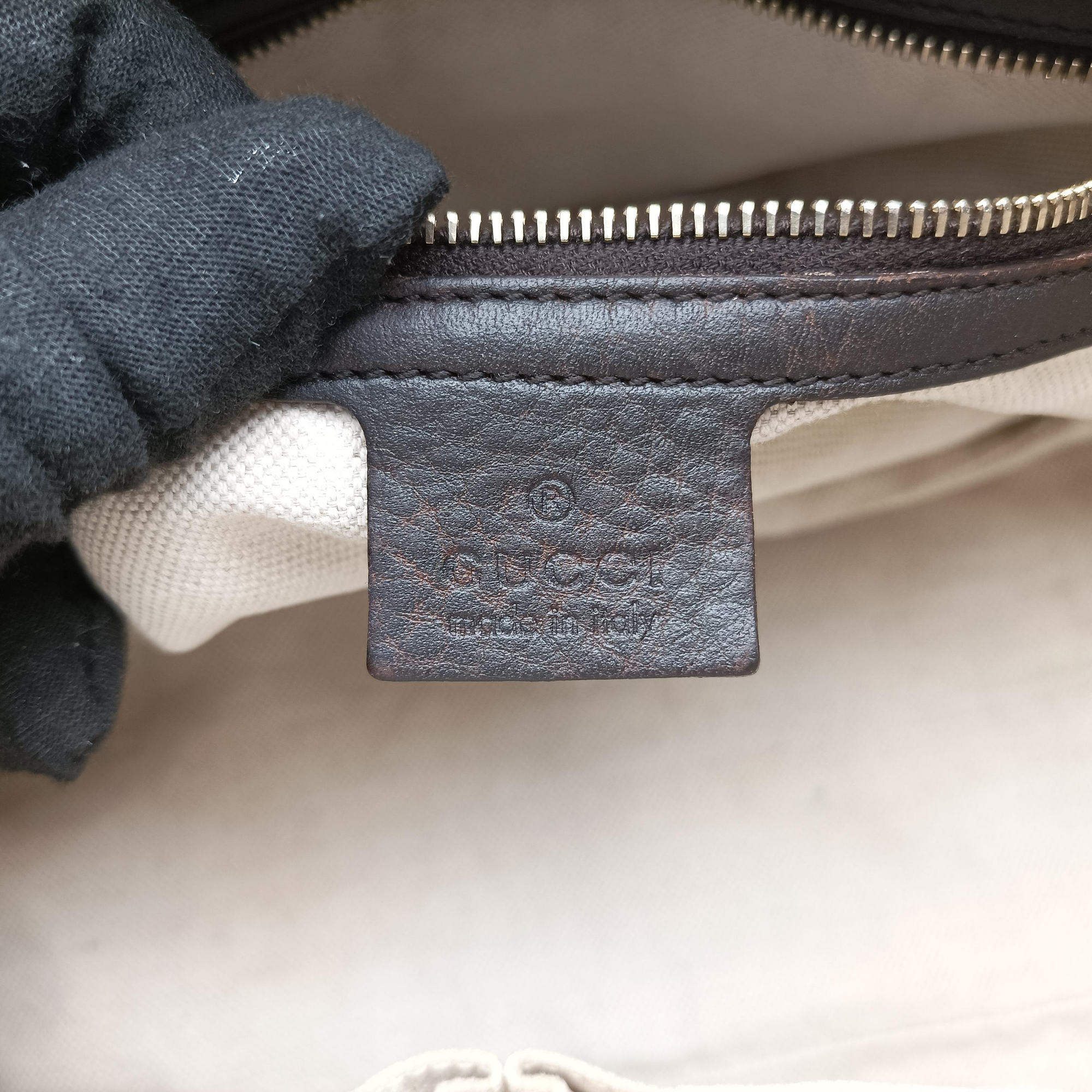 Pre-owned Gucci Horsebit Diamante Beige × Dark Brown Canvas×Leather 247286 handbag | stylenewstar