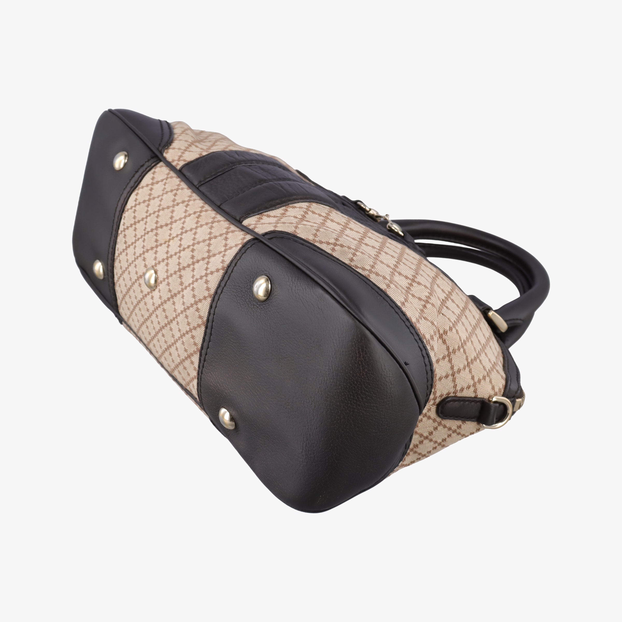 Pre-owned Gucci Horsebit Diamante Beige × Dark Brown Canvas×Leather 247286 handbag | stylenewstar